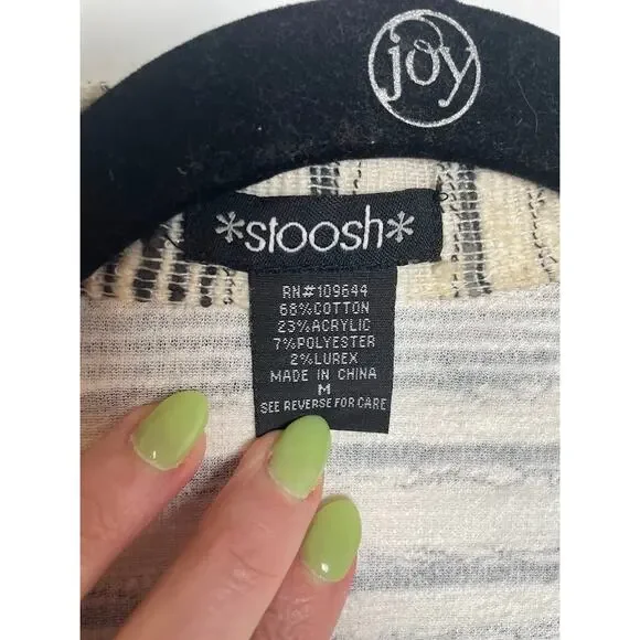 Stoosh Moto Jacket Full Zip Textured Tweed Light Weight Ivory Blazer Womens M - Picture 6 of 10